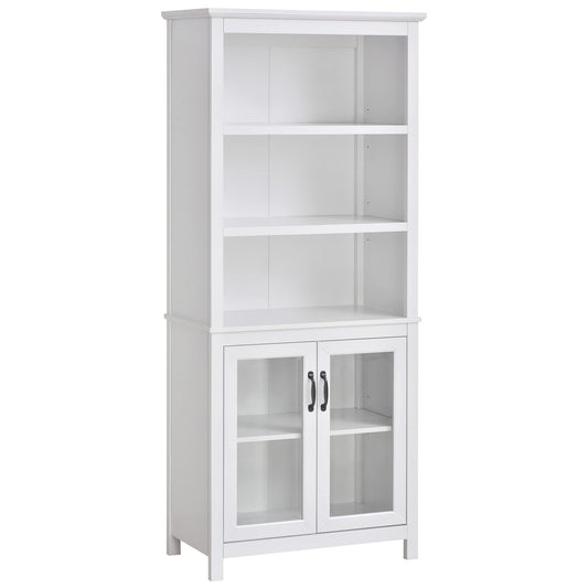 HOMCOM 71" Black Bookcase Storage Hutch with Adjustable Shelves and Glass Doors - WoodArtSupply