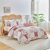 Joyreap 3 Pieces Floral Patchwork Quilt Set Twin, Burgundy Red n White Flowers Design, Smooth Soft Microfiber Quilt, Bedspread Bed Cover for All Season, 90x90 inches Joyreap