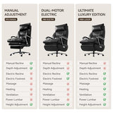 OKUP M80A Dual Motor Electric Executive Office Chair with Footrest, Comfortable Reclining Office Chair Wide Seat, Big and Tall Ergonomic Leather Home Office Desk Chair (Beige,No Massage) OKUP