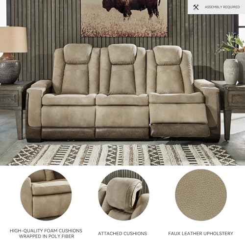 Signature Design by Ashley Next-Gen DuraPella Power Reclining Sofa with Adjustable Headrest, Sand Signature Design by Ashley