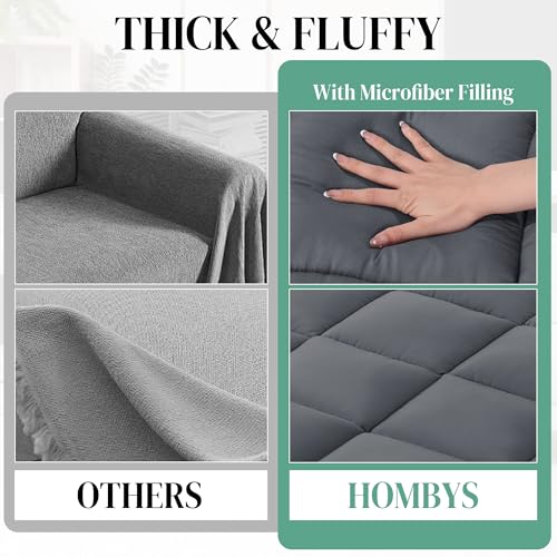 HOMBYS Extra Thick Fitted Futon Mattress Cover Full Size with Anti-Slip Elastic, Plush Down-Alternative Filling for Enhanced Comfort, 100% Polyester Futon Topper, Grey, Cover Only HOMBYS