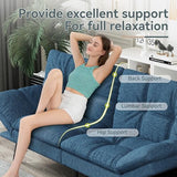 AMICLIBER Futon Sofa Bed Convertible Couch, Blue Linen Sofa Bed with Memory Foam, Adjustable Backrest & Armrests, Multifunctional Small Loveseat Sleeper Sofa for Living Room, Apartment, Office AMICLIBER