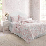 Laura Ashley - Twin Quilt Set, Soft & Reversible Cotton Floral Bedding with a Medium Weight Feel, 2 Piece Bed Set with Matching Pillowcase (Bedford Pink) Laura Ashley