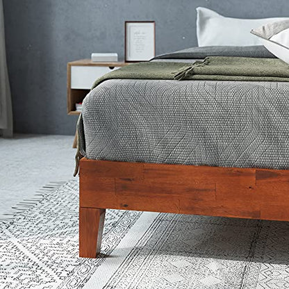 ZINUS Wen Deluxe Cherry Wood Platform Bed Frame - Sturdy, Stylish, No Box Spring Needed - WoodArtSupply