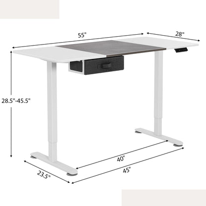 Giantex Electric Standing Desk, 55" x 28" Height Adjustable Desk with Memory Preset Controller, Storage Drawer, USB Charging Port, 2 Cable Holes, Stand Up Computer Desk for Home, Office, Gray - WoodArtSupply