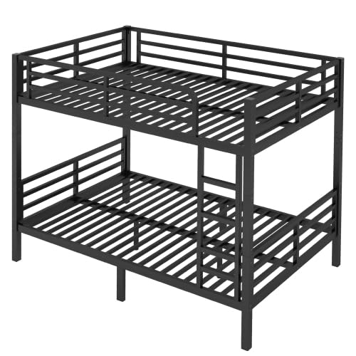HKOLIE Full XL over Full XL Bunk Bed, Metal Bunk Bed Frame Heavy Duty Bunk Beds Loft Bed Frame with Ladder and Guardrail Metal Slats No Box Spring Required for Adults Teens (Full XL over Full XL Size) HKOLIE