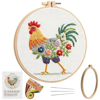 ZCXETP Rooster Beginners Embroidery Kits, Needlepoint Kits for Beginners, Embroidery Kit for Beginner, Cross Stitch Kit Suitable for Learning Basic Embroidery Techniques