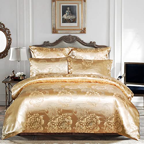 ChliEarime Heicatte Satin Comforter Set Silk Blanket All Season Bed Gold Bedspread Luxury Jacquard Quilt Bedding Sets Matching 2 Pillow Shams (Full, 79x90 inches, 3 Pieces) ChliEarime Heicatte