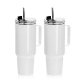PYD Life 2 Pack Sublimation 40 OZ Tumblers with Handle Blanks White Coffee Mugs Insulated Reusable Travel Cups with Lid and Stainless Straw for Tumbler Heat Press Sublimation Oven Printing PYD Life