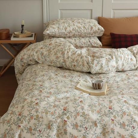 LifeTB Vintage Style Botanical Floral Duvet Cover Full 3 Pieces Chic Floral Tree Branches Bedding Set 100% Cotton Cottagecore Duvet Covet Aesthetic Botanical Flower Comforter Cover with 2 Pillowcases LifeTB