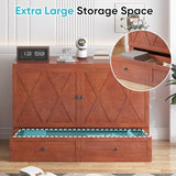 CECER Queen Size Murphy Bed with Tri-Folding Mattress，Murphy Bed with Charging Station and Two Large Storage Drawers for Small Spaces/Bedroom（Maroon）-Mattress Include CECER