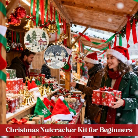 Peryiter 6 Sets Christmas Embroidery Kit for Beginners Including 6 Pcs Embroidery Hoop Winter Scene Snow Cross DIY Needlepoint Kit Instructions Threads Needles for Christmas Holiday Party Gift Peryiter