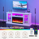 Rolanstar Fireplace TV Stand with Led and Power Outlets, White Entertainment Center with 26" Electric Fireplace for 45/50/55/60/65 inch TVs, Modern TV Console with Storage Cabinet for Living Room Rolanstar