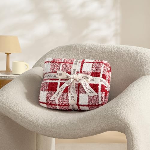 Snuggle Sac Red Buffalo Plaid Bedding Blanket Twin Size, Super Soft Cozy Warm Christmas Blankets, Reversible Plaid Fluffy Throws for Bed, Red Plaid, 60x80 Inches Snuggle Sac
