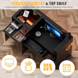 PAKASEPT 59" Large Reception Desk with Counter, Modern Front Desk Reception Room Table with LED Light & Glass Display Shelf, Retail Counter for Checkout, Lobby, Beauty Salon, Home Office Desk (Black)