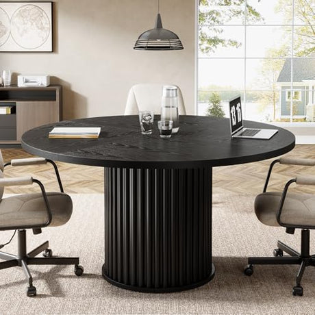 Tribesigns 47-Inch Round Conference Table, Black Meeting Table for 4-6 People, Small Office Desk with Sturdy Metal Base, Perfect for Conference Room or Small Workspaces, Black Tribesigns