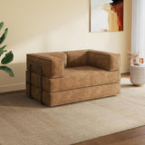WLIVE 60'' Futon Sofa Bed, Convertible Sleeper Sofa, Folding Pull Out Couch Boneless Mattress with Fixed Frame, Corduroy, Brown WLIVE