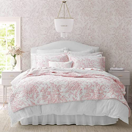 Laura Ashley - Twin Quilt Set, Soft & Reversible Cotton Floral Bedding with a Medium Weight Feel, 2 Piece Bed Set with Matching Pillowcase (Bedford Pink) Laura Ashley