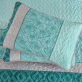 Cottolester Teal Quilt Set Full Size,Striped Plaid Bedspread,Blue Boho Bedding Set Soft Microfiber Quilt for Teens Boys Adults 78"x90" Cottolester
