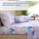 JSD Purple Hydrangea Floral Sheet Set Twin Size, 3 Piece Printed Microfiber Bed Sheets Deep Pocket JSD