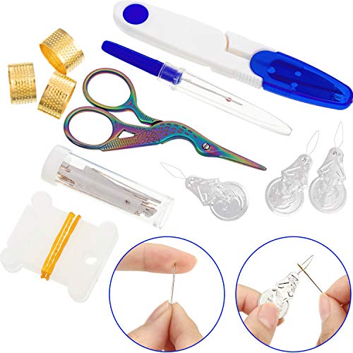 Mudder 53 Pieces Cross Stitch Tool Embroidery Starter Kit Includes Bamboo Circle Cross Stitch Hoop Ring Sewing Scissors Needle Threading Tools Thimbles Floss Bobbins Seam Ripper and Embroidery(Blue)