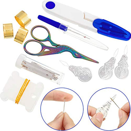 Mudder 53 Pieces Cross Stitch Tool Embroidery Starter Kit Includes Bamboo Circle Cross Stitch Hoop Ring Sewing Scissors Needle Threading Tools Thimbles Floss Bobbins Seam Ripper and Embroidery(Blue) Mudder