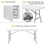 6ft Heavy Duty Folding Table with Handle Portable Plastic Foldable Table for Indoor/Outdoor Events, Camping, Parties, and More – Sturdy Steel Legs, Compact & Easy to Store Generic