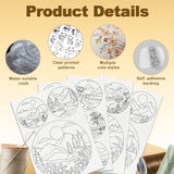 DOODLREAM 15pcs Natural Scenery Embroidery Kit, 8.3"x11.7" Water Soluble Stick & Stitch Embroidery Stickers, 4 Sheets, Mountain Sunset Hand Sewing DIY Embroidery Paper
