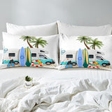 Erosebridal Ocean Beach Down Comforter Full Size, Cartoon Surfboard Bus Bedding Set, Palm Trees Comforter Set for Kids Boys Girls Teens, Tropical Coastal Summer Holiday Duvet Insert Bedroom Decor Erosebridal