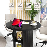 ZONVEOKE Small Conference Table for 2-4 People, 31.5" Round Meeting Table with 2-Layer Storage Shelf for Space Saving, Mid-Century Modern Seminar Boardroom Desk for Office Conference Room ZONVEOKE