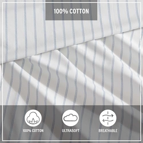 Eddie Bauer - Twin Sheets, Cotton Percale Bedding Set, Crisp & Cool Home Decor (Essential Stripe White, Twin) Eddie Bauer
