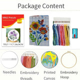 Zhenqing Purple Floral Bouquet Cross Stitch Kit for Beginners - 11CT 24x24cm Pre-Printed Pattern with Embroidery Hoop, Threads & Tools(70523)