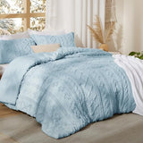 Bedsure Tufted Boho Comforter Set Full Size - Light Blue Boho Bed Set, GentleSoft™ 3 Pieces Farmhouse Shabby Chic Embroidery Bedding, Gifts for Woman, Soft Jacquard Full Comforter for All Seasons Bedsure