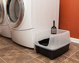 IRIS USA Large Cat Litter Box with Scatter Shield and Scoop, Open Top High Sided Cat Litter Pan, Black IRIS
