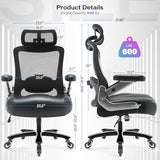 600lbs Big and Tall Office Chair- Heavy Duty Executive Computer Chair with 3D Flip Arms Large Wheels, Ergonomic Mesh High Back Desk Chair, Extra Wide Seat Adjustable Lumbar Support&Headrest Petheivun