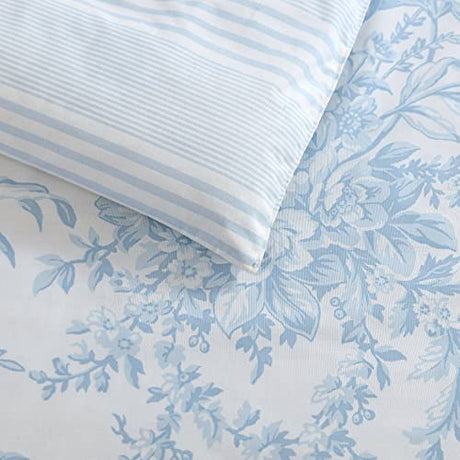 Laura Ashley - Queen Comforter Set, Soft & Reversible Cotton Floral Bedding with a Medium Weight Feel, 3 Piece Bed Set with Matching Pillowcases (Bedford Blue) Laura Ashley