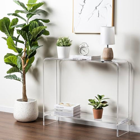 MyGift Premium 15mm Clear Acrylic Entryway Console Table with Bottom Display Shelf, 2 Tier Living Room Sofa Back Storage Shelves Modern Luxury Home Decor MyGift