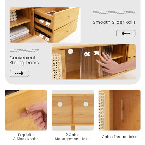 Byroce Bamboo Stand for TVs up to 65’’, Natural Byroce