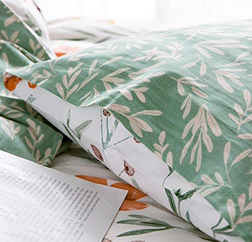 SLEEPBELLA Duvet Cover Set 600 Thread Count Cotton Bedding Set (Full, White&Green Floral) SLEEPBELLA