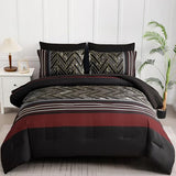 Luxudecor Black and Red Comforter Set Queen Size, 7 Pieces Stripe Geometric Bed in a Bag, Marble Comforter and Sheet Set, Soft Microfiber Complete Bedding Sets for All Seasons Luxudecor