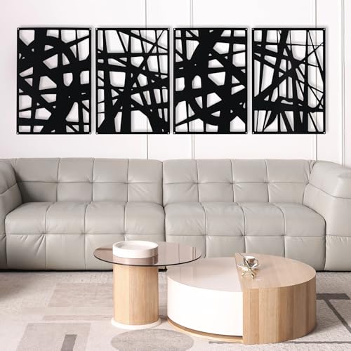 Bdor Decorative Metal Panels, Set of 4, 10.98" x 15.94", Modern Geometric Design, Black Metal Wall Art, Room Dividers, Architectural Elements for Home and Office Décor Bdor
