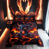 Manfei Dragon Comforter Set Twin Size,Volcano Eruption 3D Red Lava Flame Print Bedding Set 2 Pcs for Boys Girls,Cute Black Dragon Mystic Animal Natural Disaster Down Comforter,1 Pillowcase Manfei