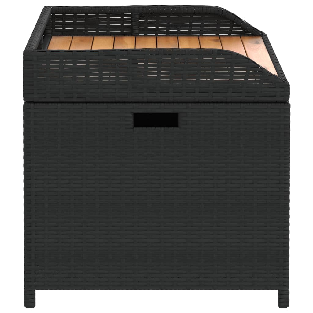 vidaXL Outdoor Storage Bench - Black Poly Rattan & Acacia Wood with Water- Storage Bag, 39.4"x19.7"x20.5" vidaXL