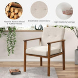 GOFLAME Accent Chair Set of 2, Mid-Century Modern Armchair with Solid Wood Legs, Soft Cushioned Seat, Upholstered Linen Fabric Leisure Chair for Living Room, Bedroom, Guest Room, Office, Beige GOFLAME