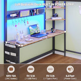 Dnxao Loft Bed with Desk Full Size,Full Size Bed Frame with 6 Storage Drawers, 2 Bedside Organizer,6 Movable Hooks,LED Lights & Charging Station,Safety Guardrail,No Box Spring Needed,Rustic Brown Dnxao