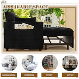 3 in 1 Convertible Sleeper Sofa Bed, 52'' Velvet Pull Out Couch Bed with Comfy Pillows & Adjustable Backrest/Side Pockets,Futon Loveseat Sleeper Sofa for Small Spaces Living Room Bedroom (Black) HRVEOCEI