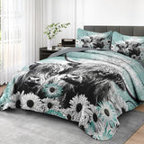 Pamnest Quilt Set King Size, Highland Cow Animal 3 Pcs Soft Bed Cover Bedding Set for Kids and Adults, Farm Daisy Lightweight Bedspread Coverlet with Pillow Sham for All Season Pamnest