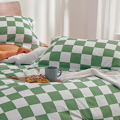 Bedsure Twin/Twin XL Comforter Set - Twin Extra Long Comforter Set, Checkered Dorm Bedding for Boys, 2 Pieces, 1 Soft Green Comforter and 1 Pillow Sham Bedsure