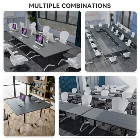 Folding Conference Room Tables, Seminar Conference Table Modern Flip Top Training Meeting Tables, Conference Room Table with Wheels for Home Office Classr,8 Pack 63inch CUAOCEZ