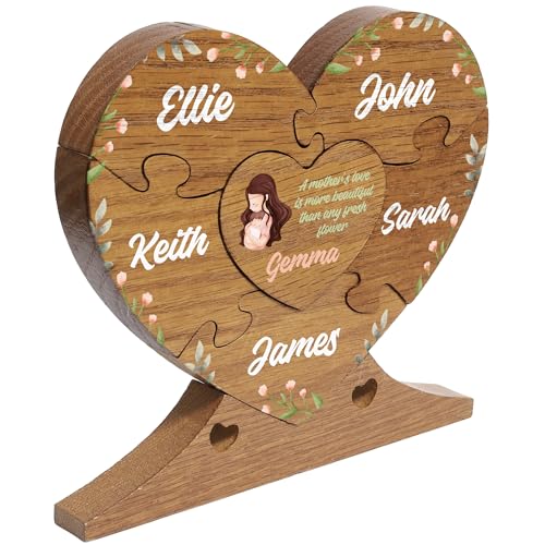 6" Personalized Wooden Heart Puzzle Made of Solid Oak, Custom Wooden Family Puzzle with Names (Design 1) - WoodArtSupply